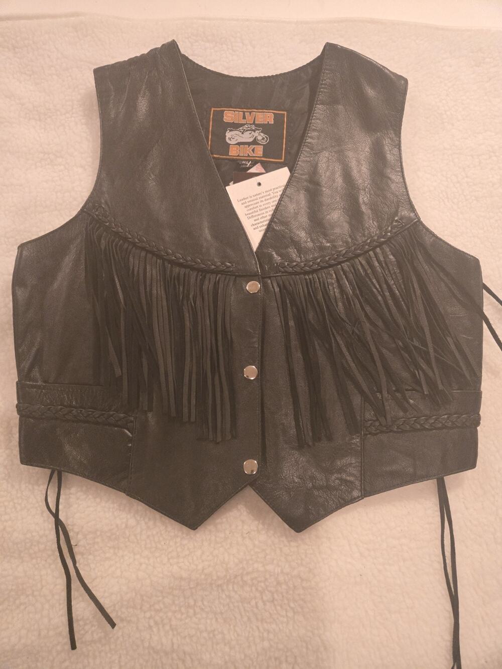 Silver Bike women's Leather Biker Vest with Fringe and conchos size Size XL